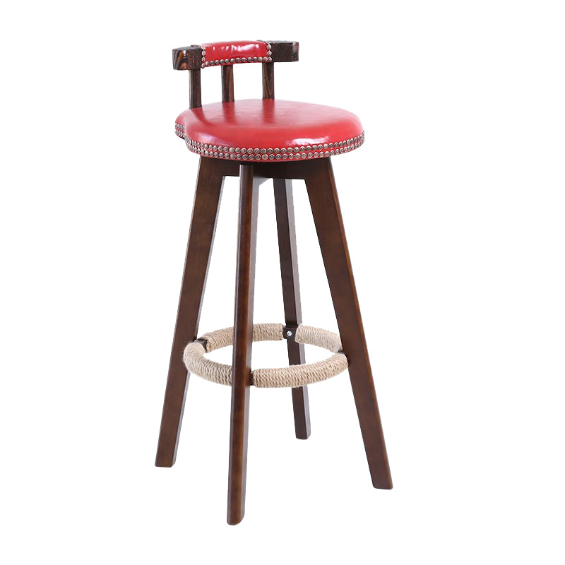 Modern Rotatable Backrest Counter Stool Wood Cafe Bar Stool with Leather Cushion and Pedal