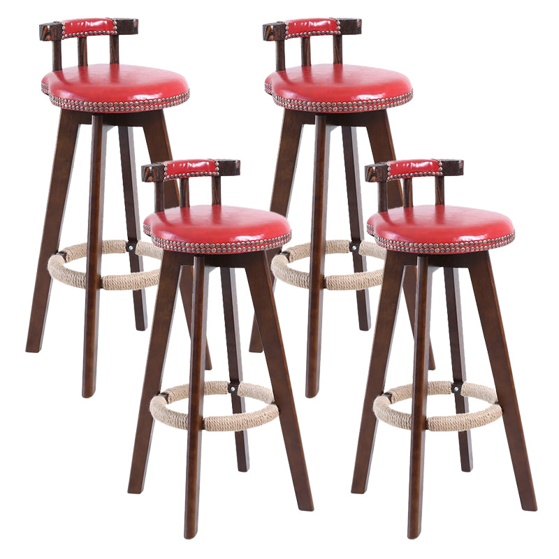 Modern Rotatable Backrest Counter Stool Wood Cafe Bar Stool with Leather Cushion and Pedal