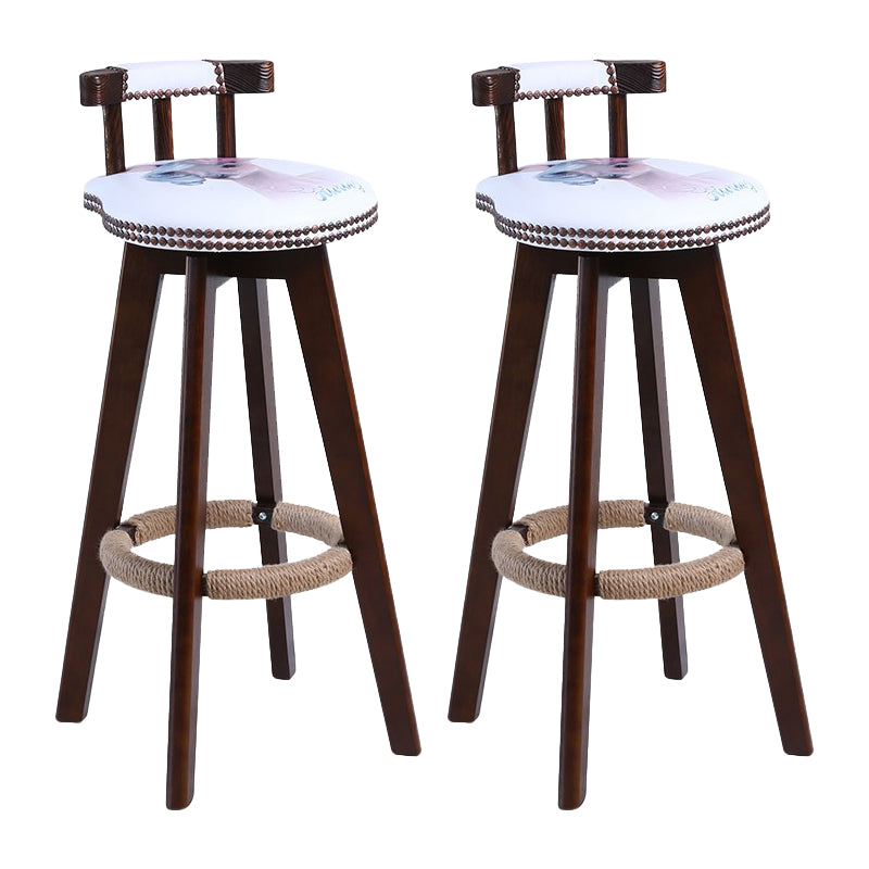 Modern Rotatable Backrest Counter Stool Wood Cafe Bar Stool with Leather Cushion and Pedal