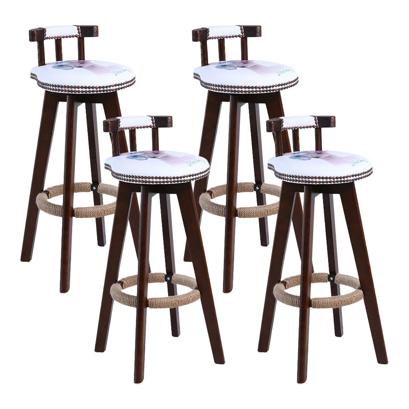 Modern Rotatable Backrest Counter Stool Wood Cafe Bar Stool with Leather Cushion and Pedal