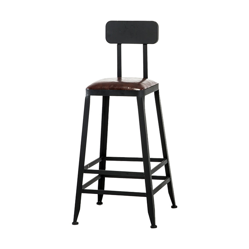 Industrial Armless Backrest Counter Stool Iron Cafe Bar Stool with Leather Cushion