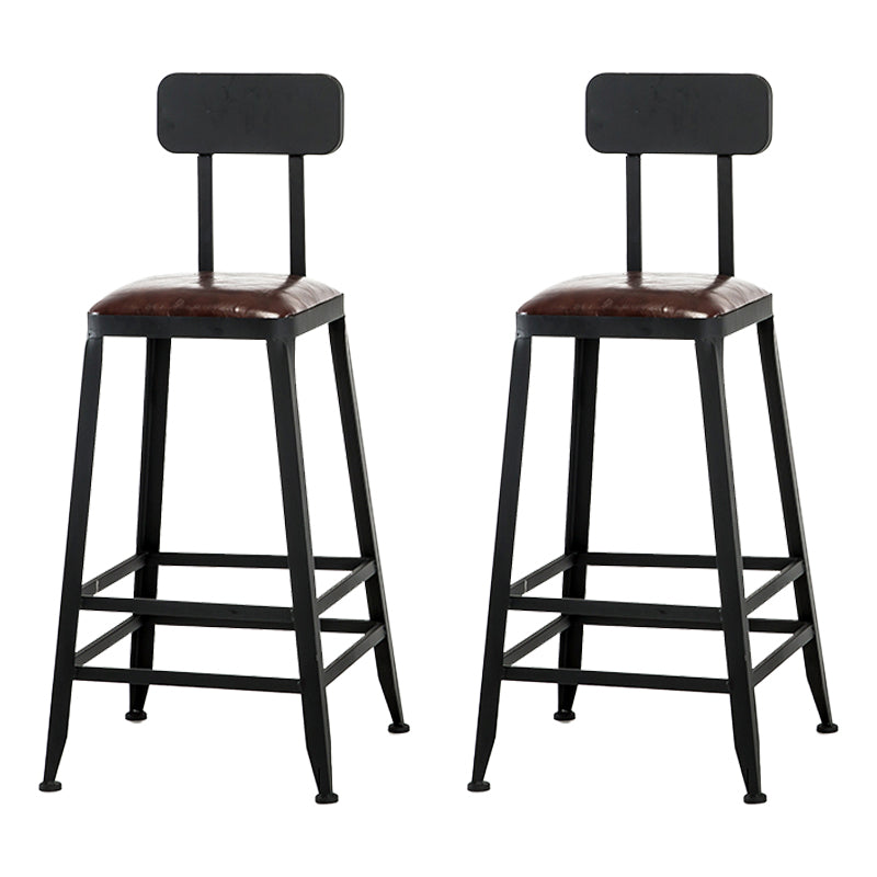 Industrial Armless Backrest Counter Stool Iron Cafe Bar Stool with Leather Cushion