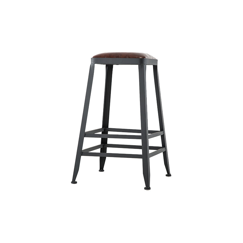Industrial Armless Backrest Counter Stool Iron Cafe Bar Stool with Leather Cushion