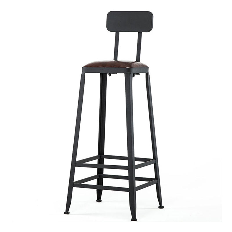 Industrial Armless Backrest Counter Stool Iron Cafe Bar Stool with Leather Cushion