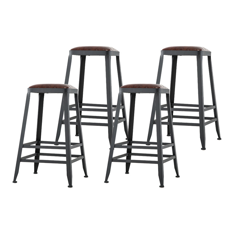 Industrial Armless Backrest Counter Stool Iron Cafe Bar Stool with Leather Cushion