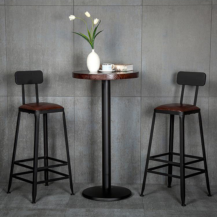 Industrial Armless Backrest Counter Stool Iron Cafe Bar Stool with Leather Cushion