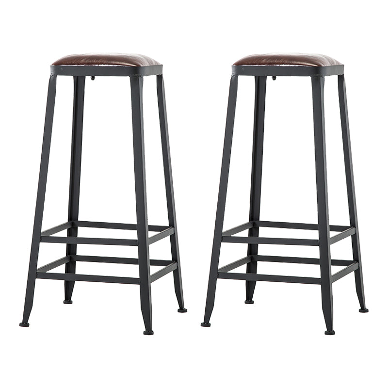 Industrial Armless Backrest Counter Stool Iron Cafe Bar Stool with Leather Cushion