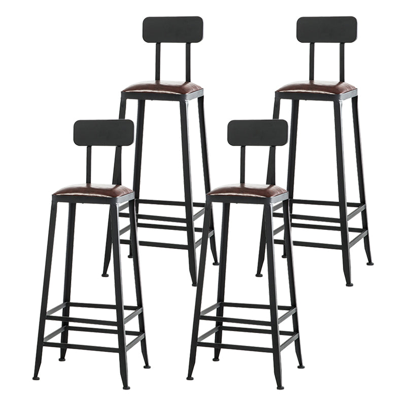 Industrial Armless Backrest Counter Stool Iron Cafe Bar Stool with Leather Cushion