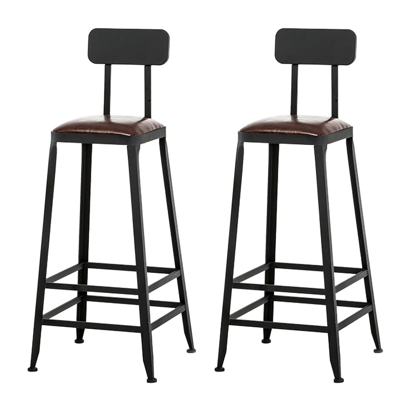 Industrial Armless Backrest Counter Stool Iron Cafe Bar Stool with Leather Cushion