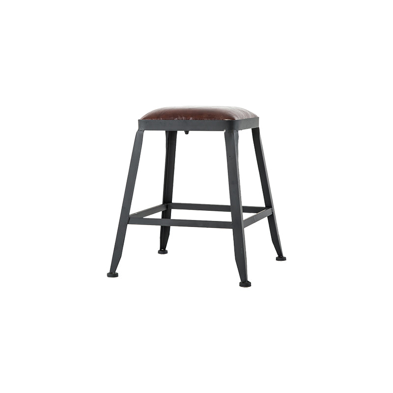 Industrial Armless Backrest Counter Stool Iron Cafe Bar Stool with Leather Cushion