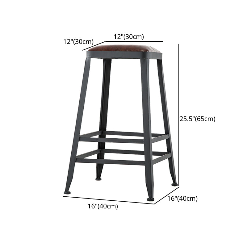 Industrial Armless Backrest Counter Stool Iron Cafe Bar Stool with Leather Cushion
