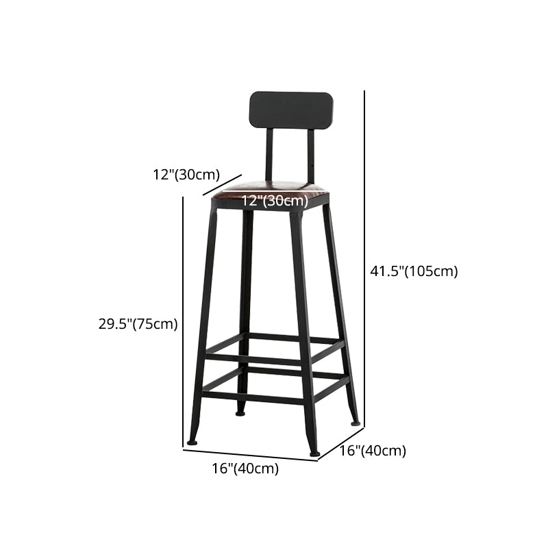 Industrial Armless Backrest Counter Stool Iron Cafe Bar Stool with Leather Cushion