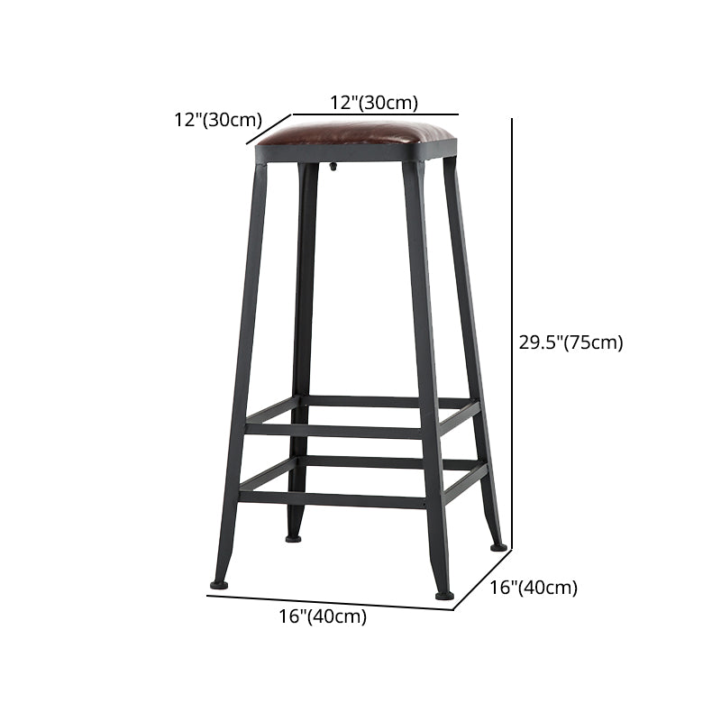 Industrial Armless Backrest Counter Stool Iron Cafe Bar Stool with Leather Cushion