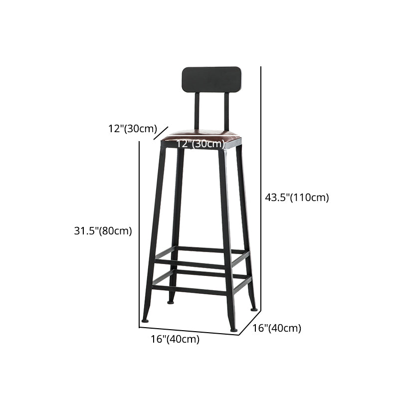 Industrial Armless Backrest Counter Stool Iron Cafe Bar Stool with Leather Cushion