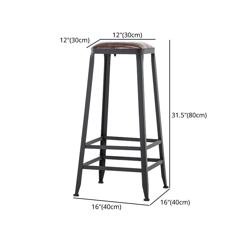 Industrial Armless Backrest Counter Stool Iron Cafe Bar Stool with Leather Cushion