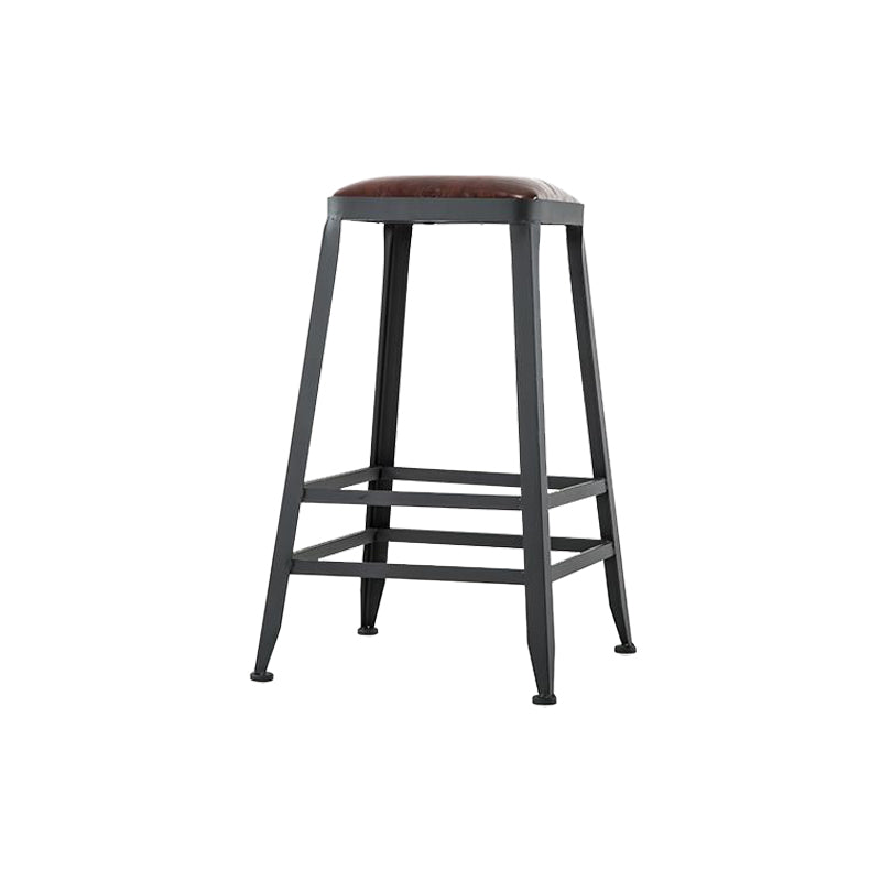 Industrial Armless Counter Stool Iron Cafe Bar Stool with Leather Cushion and Pedal