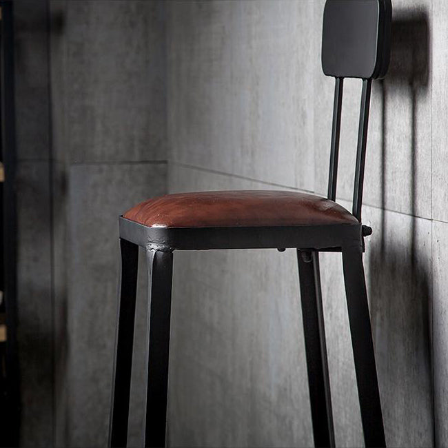 Industrial Armless Counter Stool Iron Cafe Bar Stool with Leather Cushion and Pedal