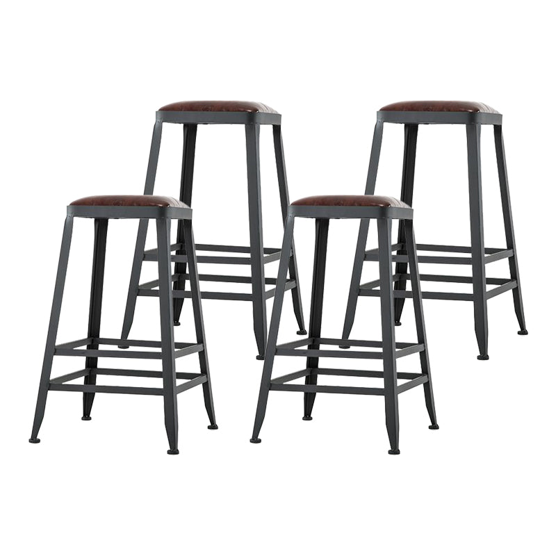 Industrial Armless Counter Stool Iron Cafe Bar Stool with Leather Cushion and Pedal