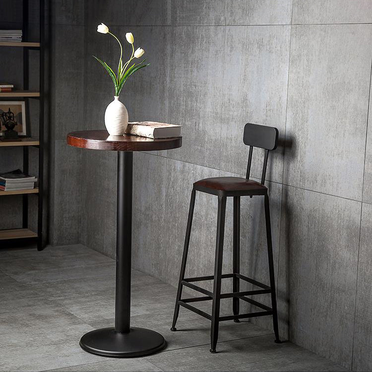 Industrial Armless Counter Stool Iron Cafe Bar Stool with Leather Cushion and Pedal