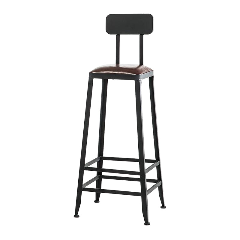 Industrial Armless Counter Stool Iron Cafe Bar Stool with Leather Cushion and Pedal