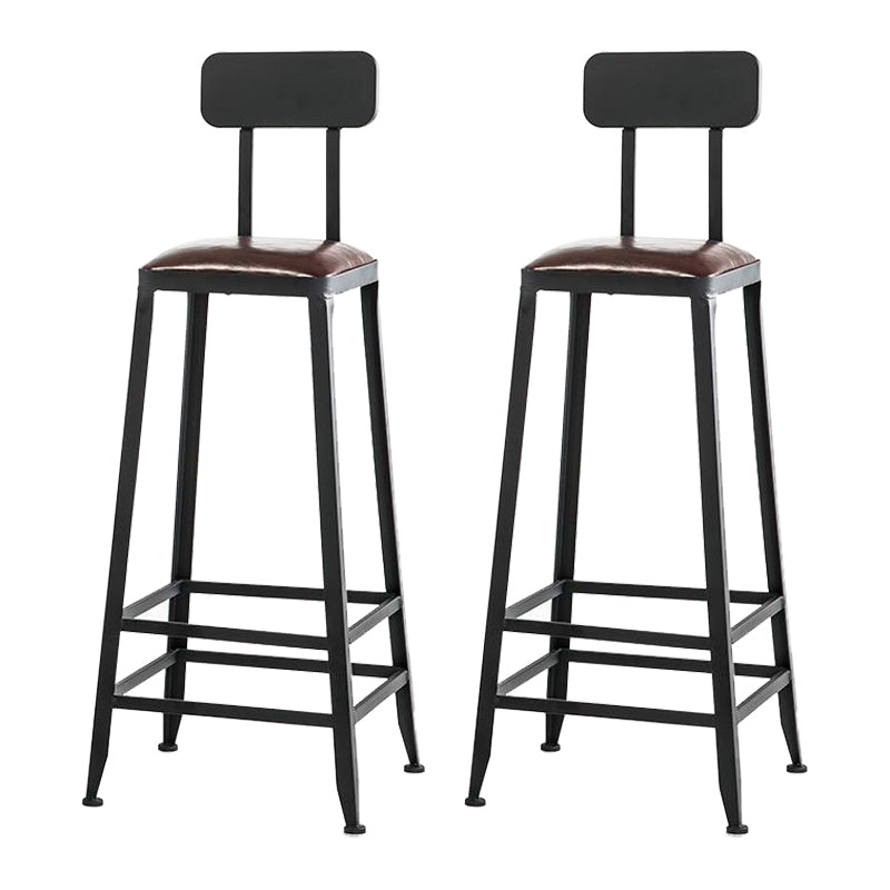 Industrial Armless Counter Stool Iron Cafe Bar Stool with Leather Cushion and Pedal