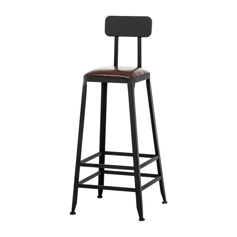 Industrial Armless Counter Stool Iron Cafe Bar Stool with Leather Cushion and Pedal