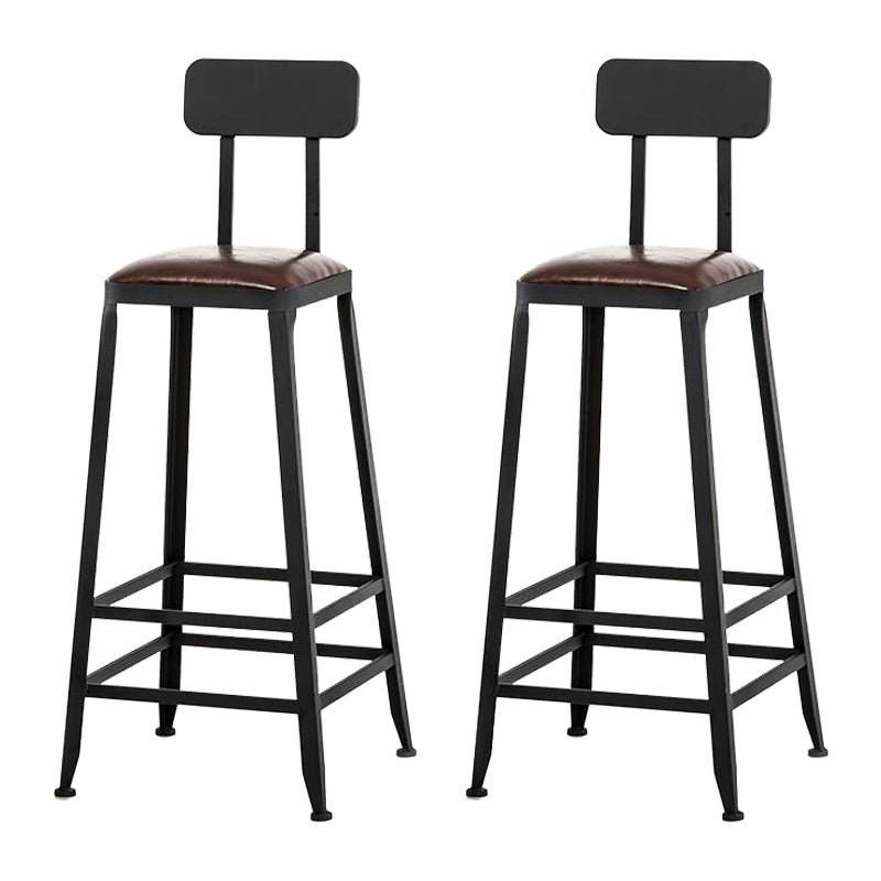 Industrial Armless Counter Stool Iron Cafe Bar Stool with Leather Cushion and Pedal