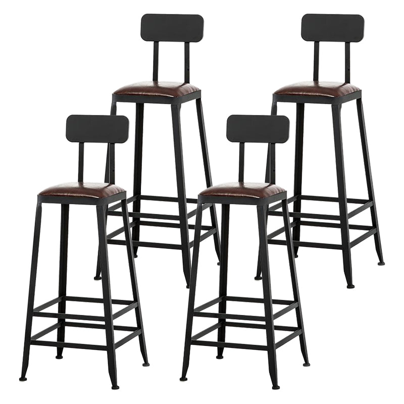 Industrial Armless Counter Stool Iron Cafe Bar Stool with Leather Cushion and Pedal