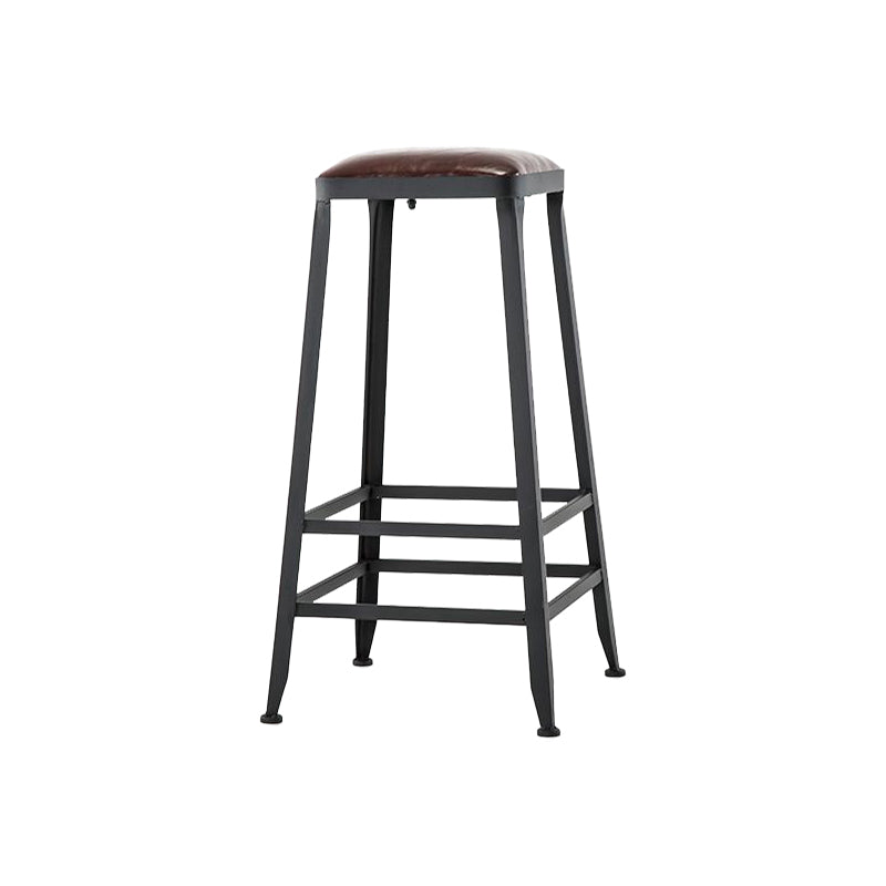 Industrial Armless Counter Stool Iron Cafe Bar Stool with Leather Cushion and Pedal