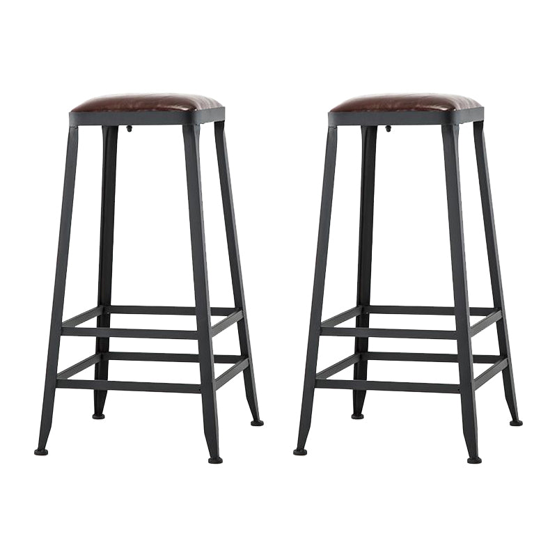 Industrial Armless Counter Stool Iron Cafe Bar Stool with Leather Cushion and Pedal