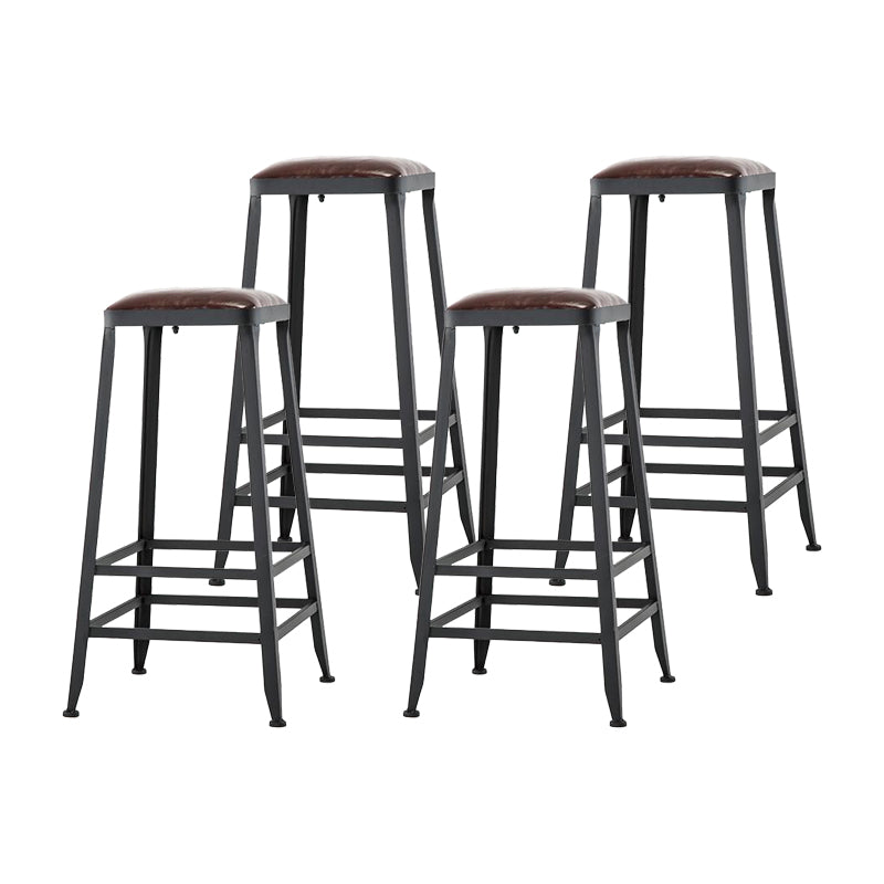 Industrial Armless Counter Stool Iron Cafe Bar Stool with Leather Cushion and Pedal