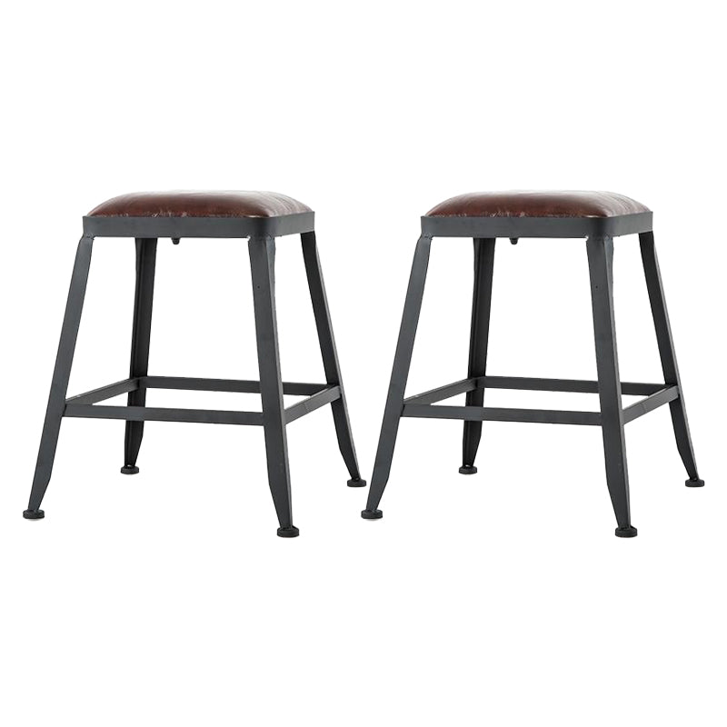 Industrial Armless Counter Stool Iron Cafe Bar Stool with Leather Cushion and Pedal