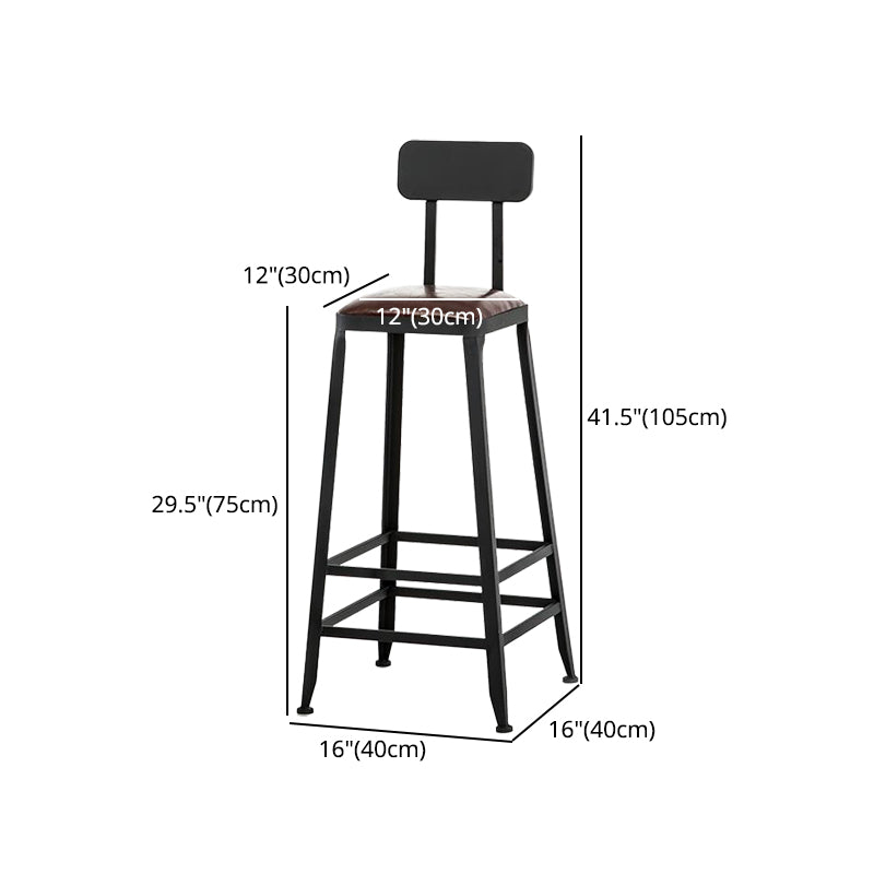 Industrial Armless Counter Stool Iron Cafe Bar Stool with Leather Cushion and Pedal