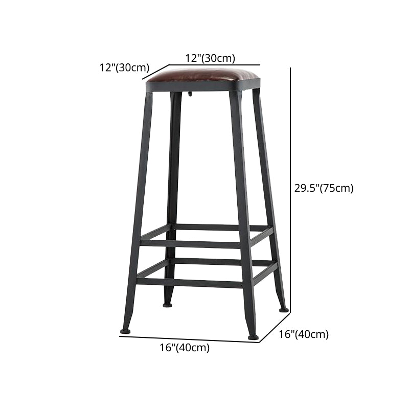 Industrial Armless Counter Stool Iron Cafe Bar Stool with Leather Cushion and Pedal