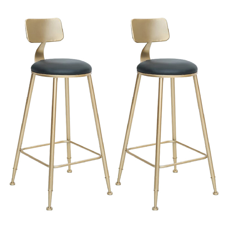 Glam Armless Backrest Counter Stool Iron Cafe Bar Stool with Leather Cushion and Pedal