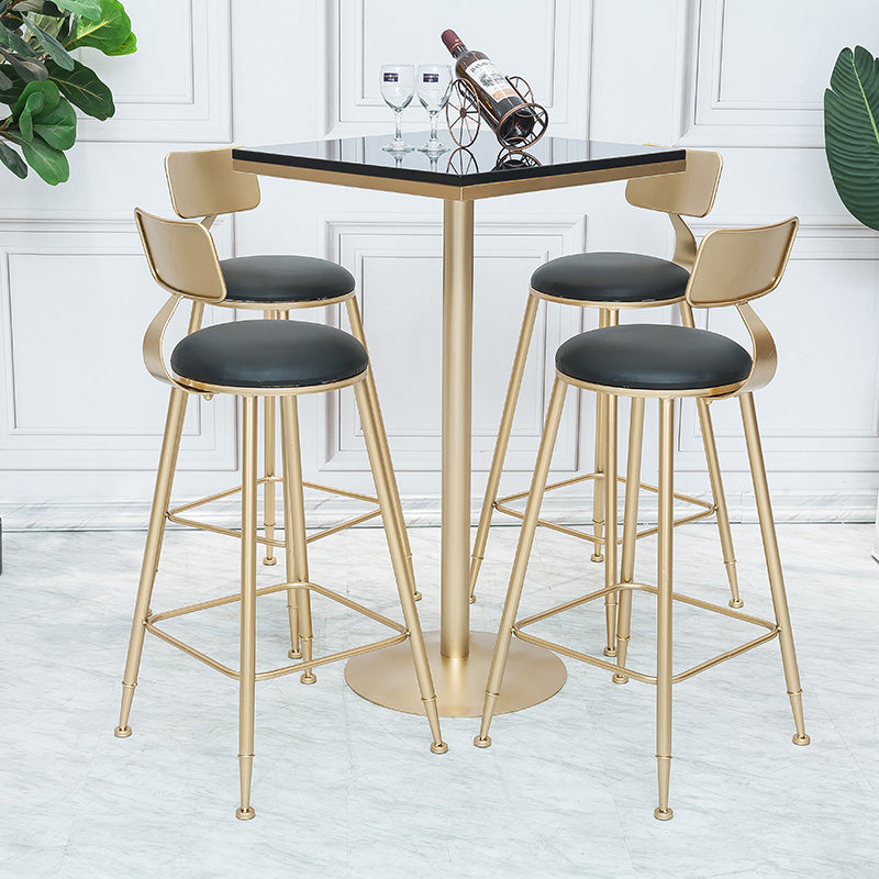 Glam Armless Backrest Counter Stool Iron Cafe Bar Stool with Leather Cushion and Pedal