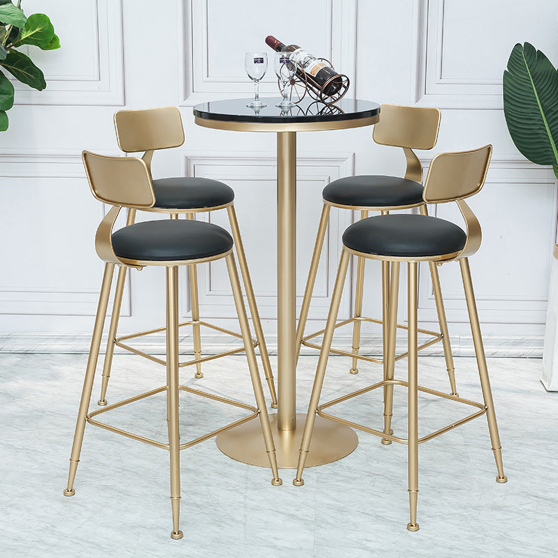 Glam Armless Backrest Counter Stool Iron Cafe Bar Stool with Leather Cushion and Pedal