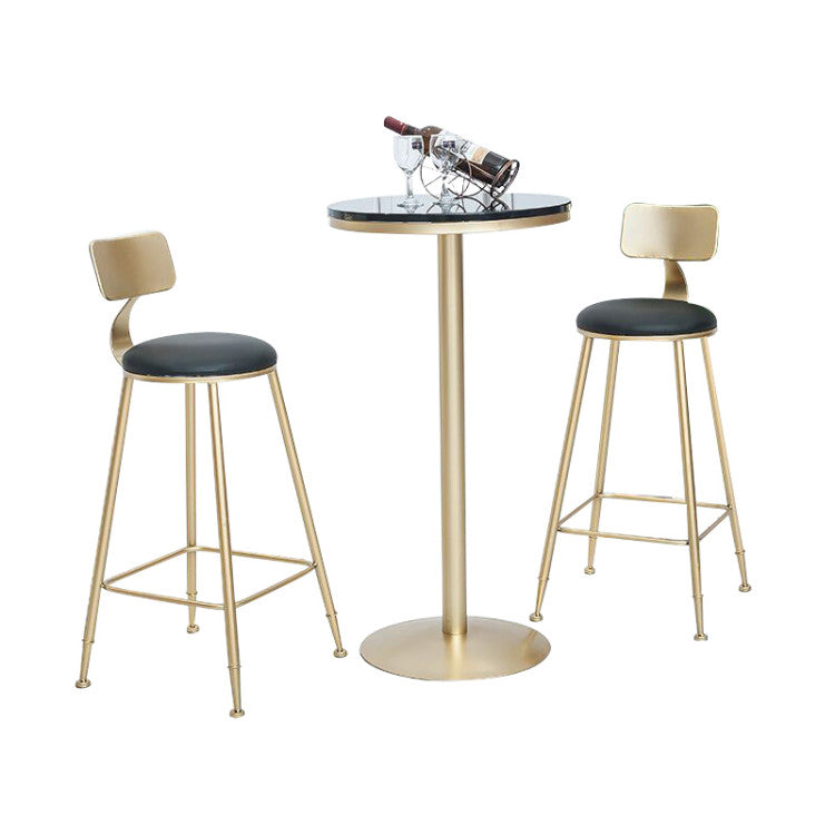 Glam Armless Backrest Counter Stool Iron Cafe Bar Stool with Leather Cushion and Pedal