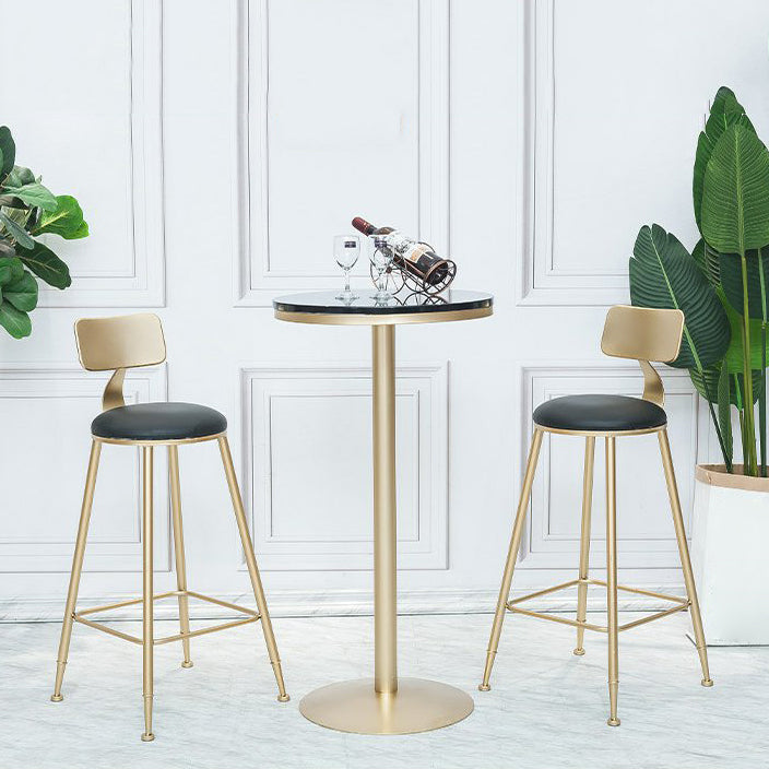 Glam Armless Backrest Counter Stool Iron Cafe Bar Stool with Leather Cushion and Pedal