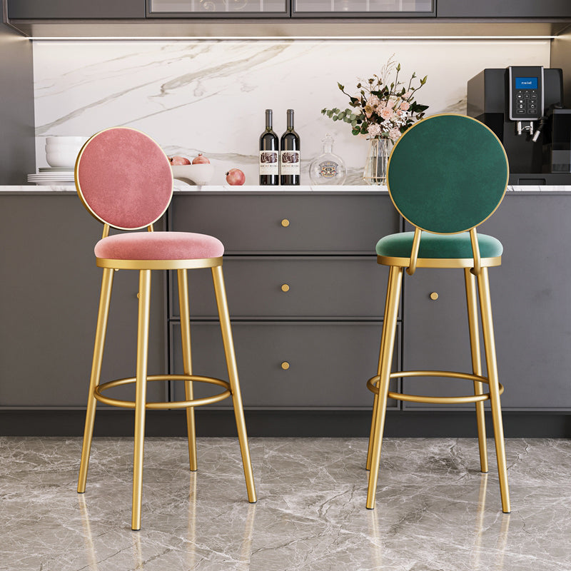 Glam Armless Backrest Counter Stool Iron Kitchenr Bar Stool with Velvet Cushion and Pedal