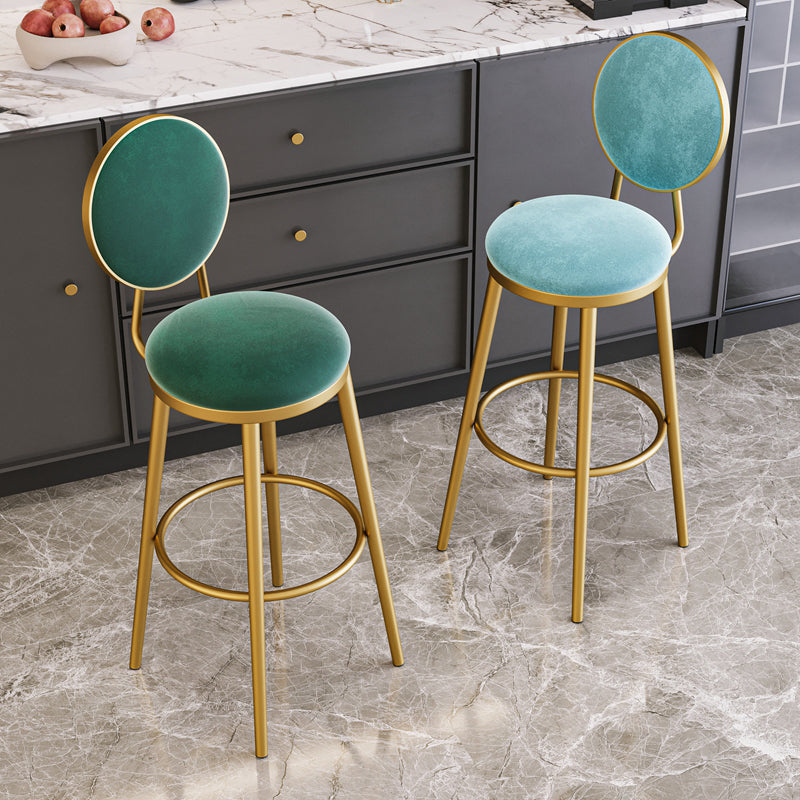Glam Armless Backrest Counter Stool Iron Kitchenr Bar Stool with Velvet Cushion and Pedal