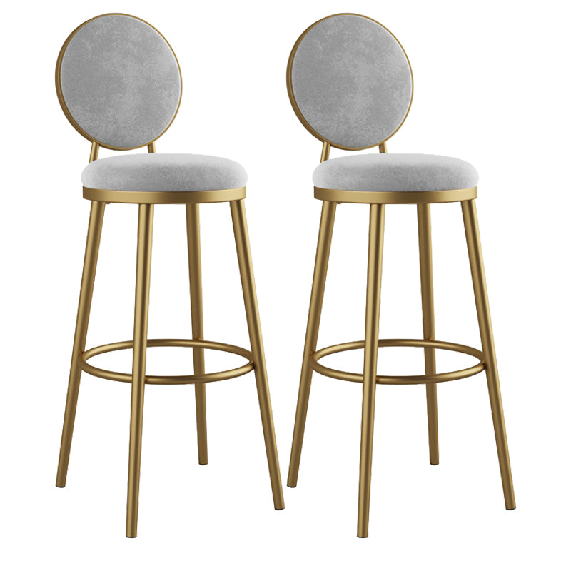 Glam Armless Backrest Counter Stool Iron Kitchenr Bar Stool with Velvet Cushion and Pedal