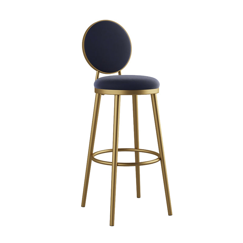 Glam Armless Backrest Counter Stool Iron Kitchenr Bar Stool with Velvet Cushion and Pedal