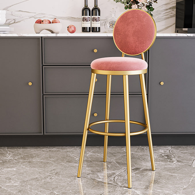 Glam Armless Backrest Counter Stool Iron Kitchenr Bar Stool with Velvet Cushion and Pedal