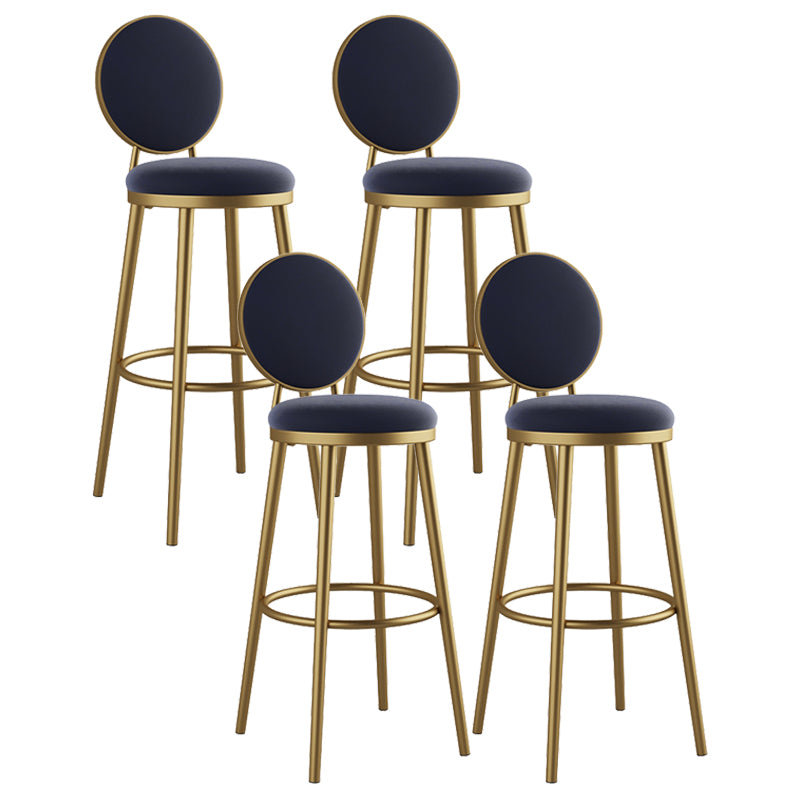 Glam Armless Backrest Counter Stool Iron Kitchenr Bar Stool with Velvet Cushion and Pedal