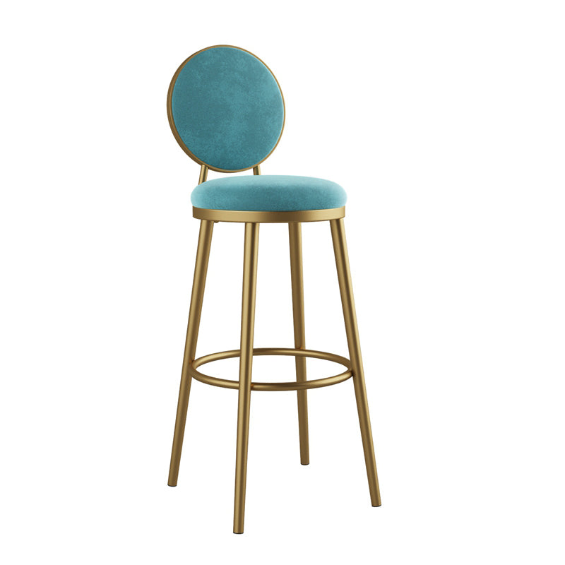 Glam Armless Backrest Counter Stool Iron Kitchenr Bar Stool with Velvet Cushion and Pedal