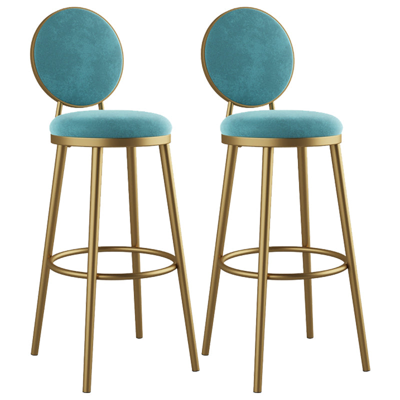 Glam Armless Backrest Counter Stool Iron Kitchenr Bar Stool with Velvet Cushion and Pedal