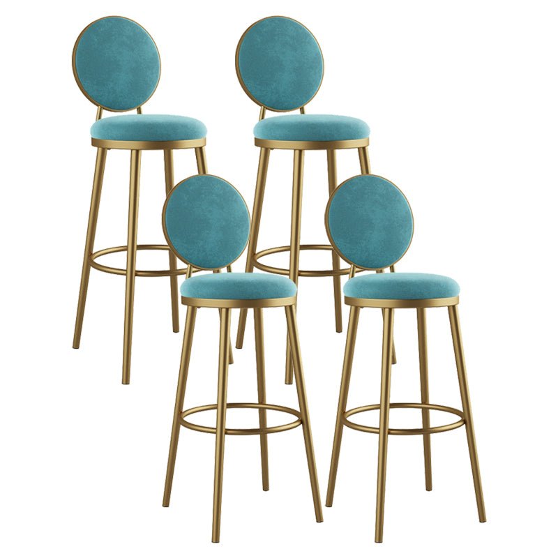 Glam Armless Backrest Counter Stool Iron Kitchenr Bar Stool with Velvet Cushion and Pedal