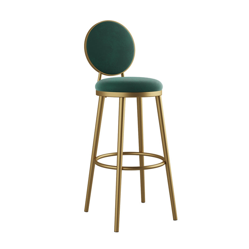 Glam Armless Backrest Counter Stool Iron Kitchenr Bar Stool with Velvet Cushion and Pedal