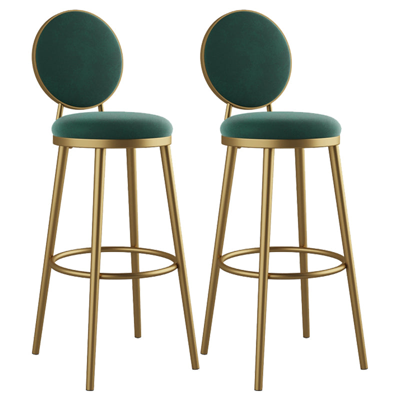 Glam Armless Backrest Counter Stool Iron Kitchenr Bar Stool with Velvet Cushion and Pedal